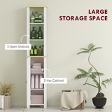 kleankin Slim Bathroom Storage Unit with Open Compartment and Adjustable Shelf – Narrow Cabinet, White