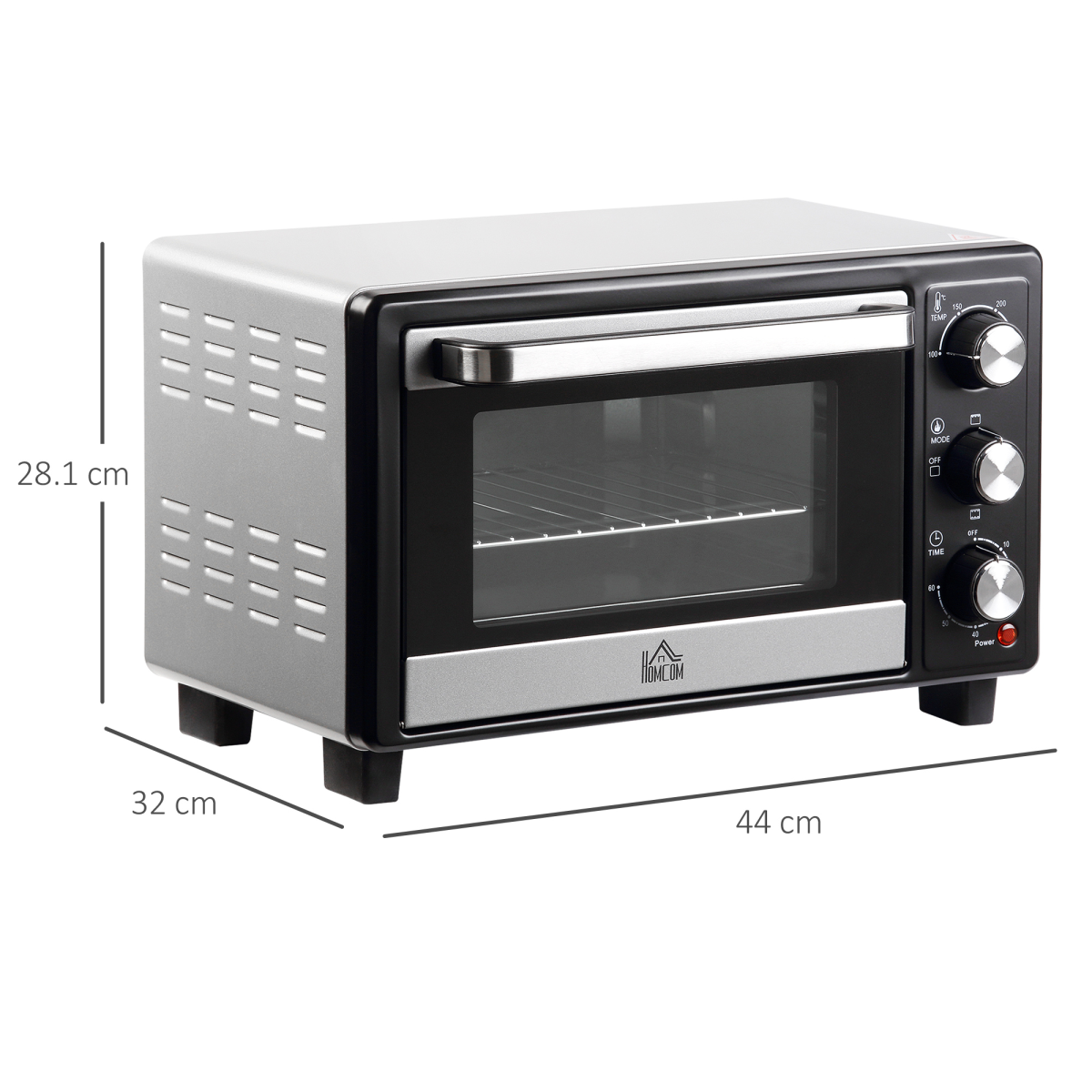 HOMCOM 16L Mini Oven with Grill, 1400W & 60-Minute Timer – Compact Toaster Oven, 100–230°C