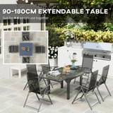 Outsunny 7-Piece Expandable Dining Set for 4–6 with Foldable Armchairs & Tempered Glass Table, Grey