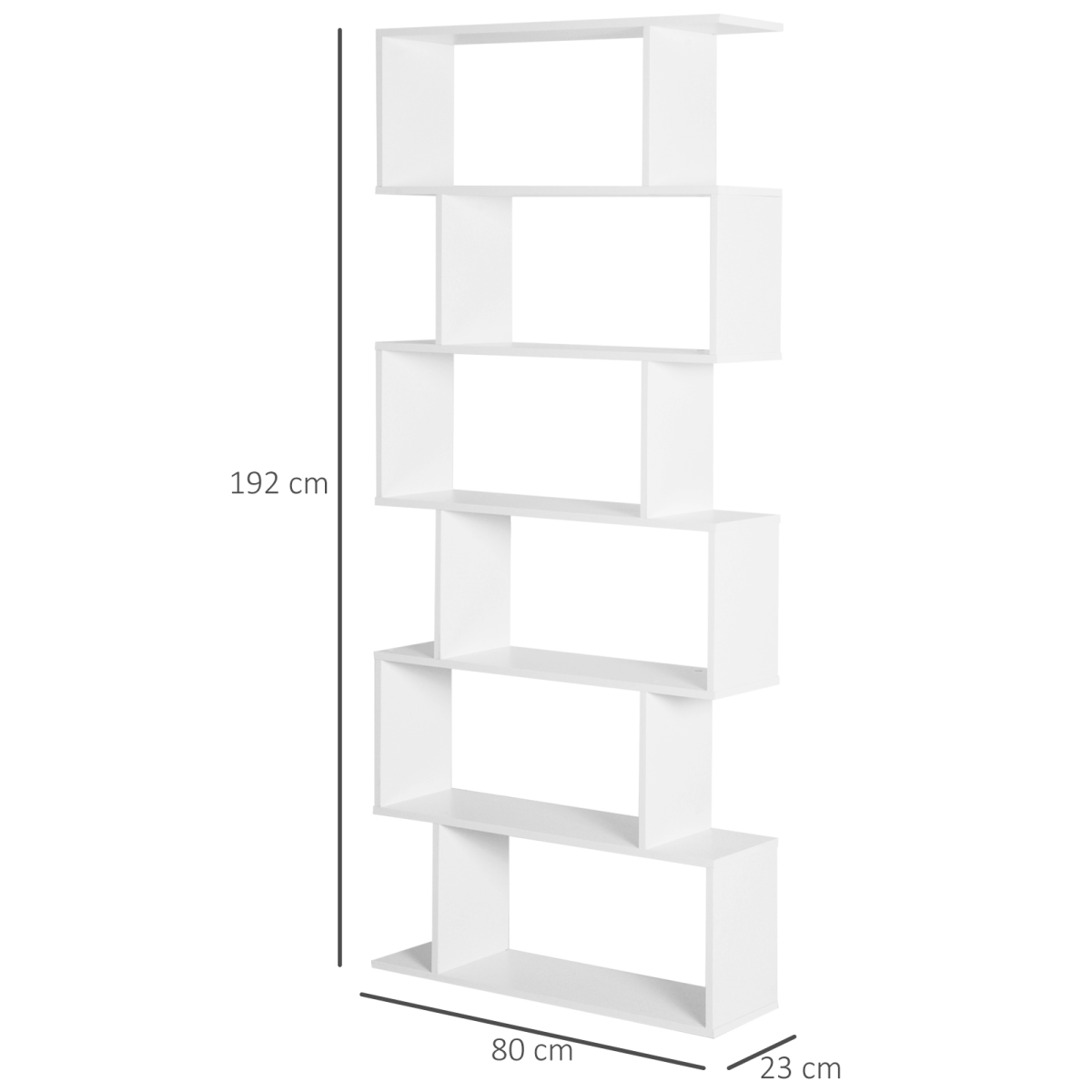 HOMCOM 6-Tier Asymmetrical Shelving Unit with Anti-Toppling Design – Display and Storage, White
