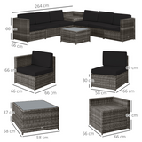 Outsunny Grey Rattan Sofa Set glass coffee table detail
