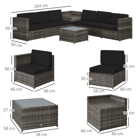 Outsunny Grey Rattan Sofa Set glass coffee table detail