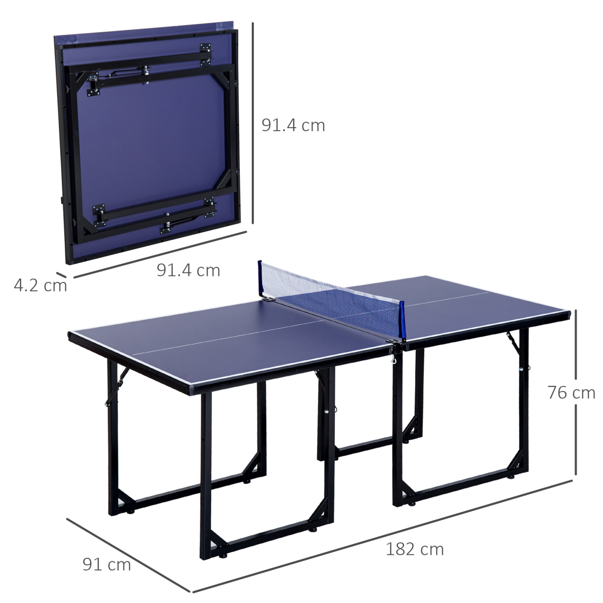 HOMCOM Foldable Table Tennis Table with Net, Steel Frame – Indoor Ping Pong Table, Blue