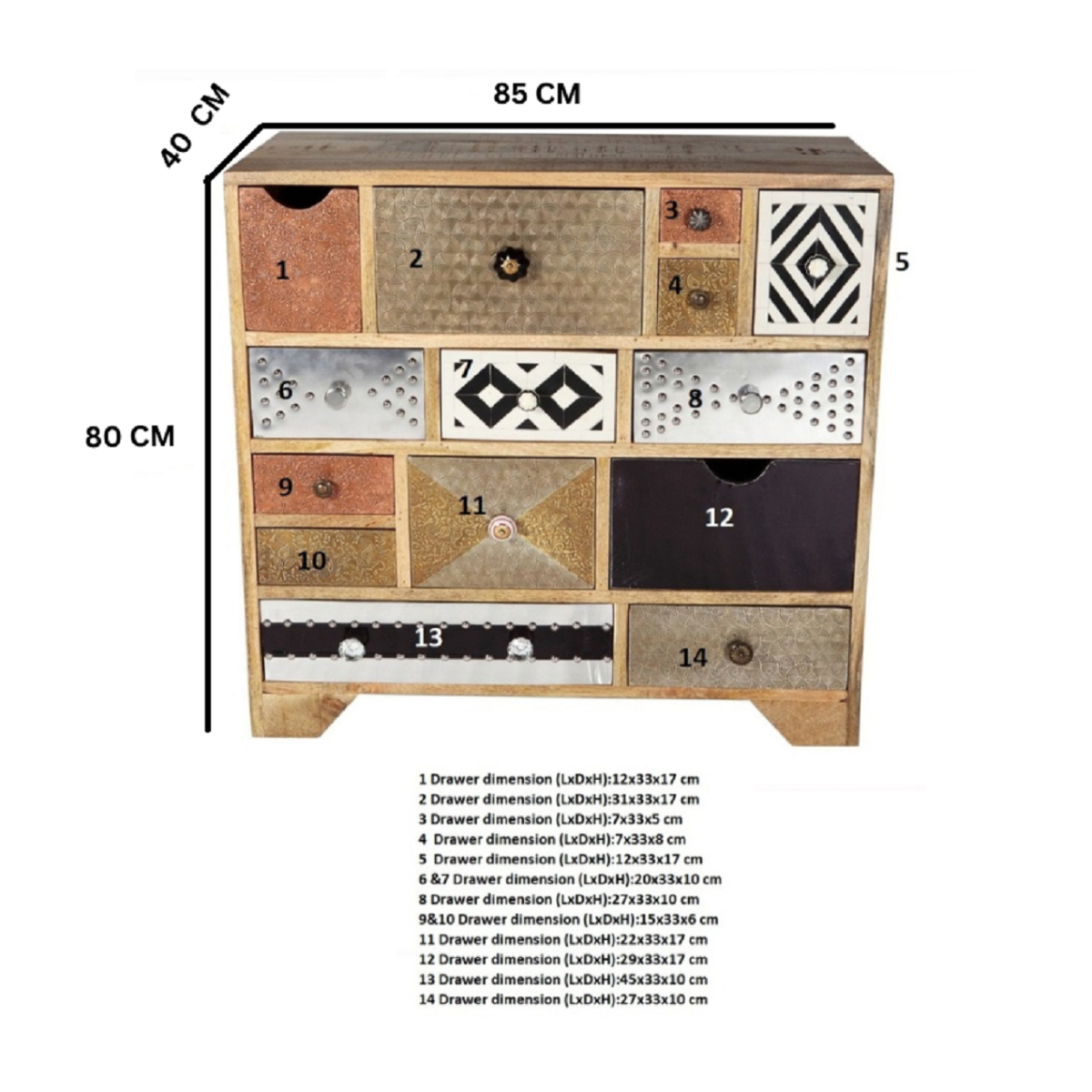 Indian Hub Sorio Hand-Crafted 14 Drawer Chest – Artisan Design Bedroom & Hallway Storage