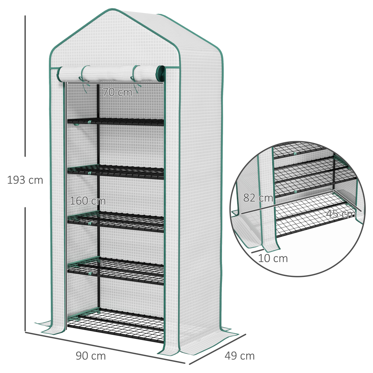 Outsunny 5-Tier Widened Mini Greenhouse with Roll-Up Zipped Door & UV-Resistant Cover – Plant Storage, White