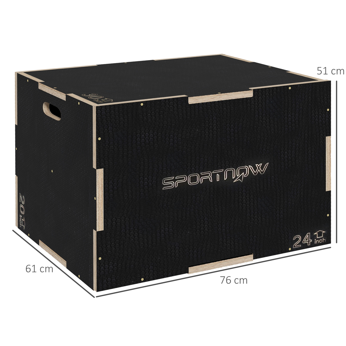 SPORTNOW 3-in-1 Wooden Plyometric Jump Box, 51/61/76cm Heights – Non-Slip Plyo Box for Home Gym Training, Black