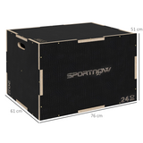 SPORTNOW 3-in-1 Wooden Plyometric Jump Box, 51/61/76cm Heights – Non-Slip Plyo Box for Home Gym Training, Black