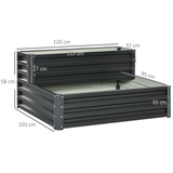 Outsunny 2 Tier Galvanised Steel Raised Garden Bed Planter Box – Open-Bottom Planter for Herbs & Flowers, Dark Grey