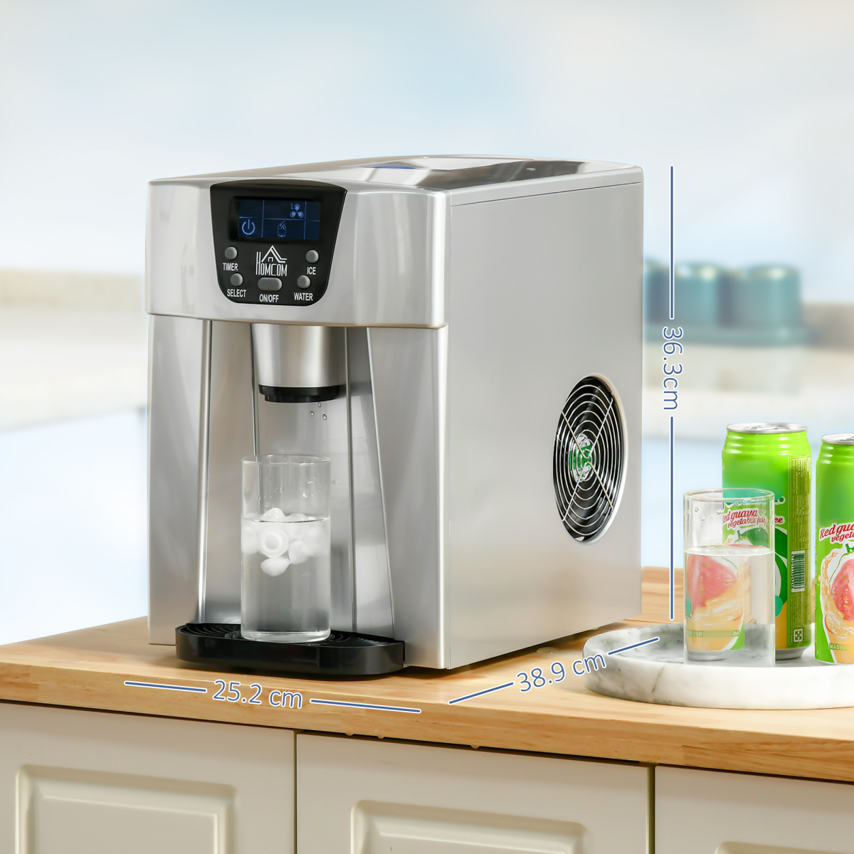 HOMCOM 2-in-1 Ice Maker & Water Dispenser, No Plumbing Required – Countertop Kitchen Appliance, Silver
