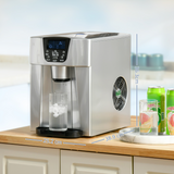 HOMCOM 2-in-1 Ice Maker & Water Dispenser, No Plumbing Required – Countertop Kitchen Appliance, Silver