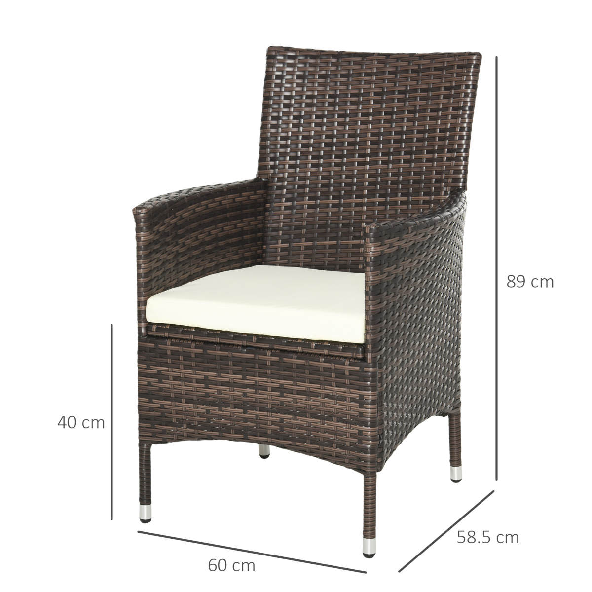 Outsunny Set of 4 PE Rattan Garden Armchairs with 5cm Padded Cushions – Outdoor Patio Seating, Deep Coffee/White
