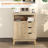 HOMCOM Modern Fluted Sideboard Storage Cabinet with 3 Drawers & Adjustable Shelf – Living Room