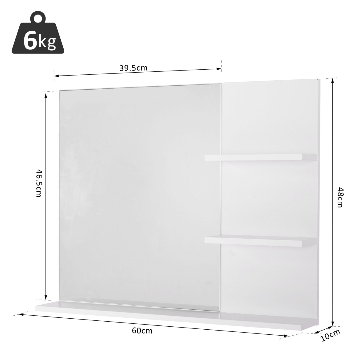 Kleankin Wall Mounted Bathroom Mirror with 3 Open Storage Shelves – Space-Saving Bathroom Storage, White