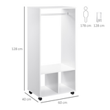 Open Wardrobe Clothes Rail with Hanging Rod, Shelves and 4 Lockable Wheels – Bedroom Storage, White