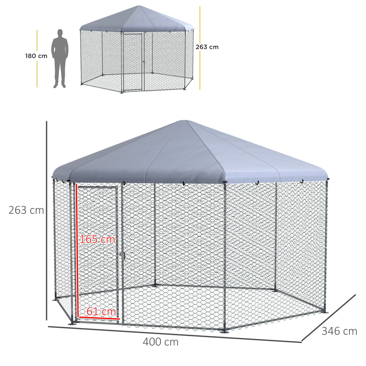 PawHut Walk-In Chicken Run with Cover – Galvanised Steel Coop for 10-15 Chickens, Ducks and Rabbits