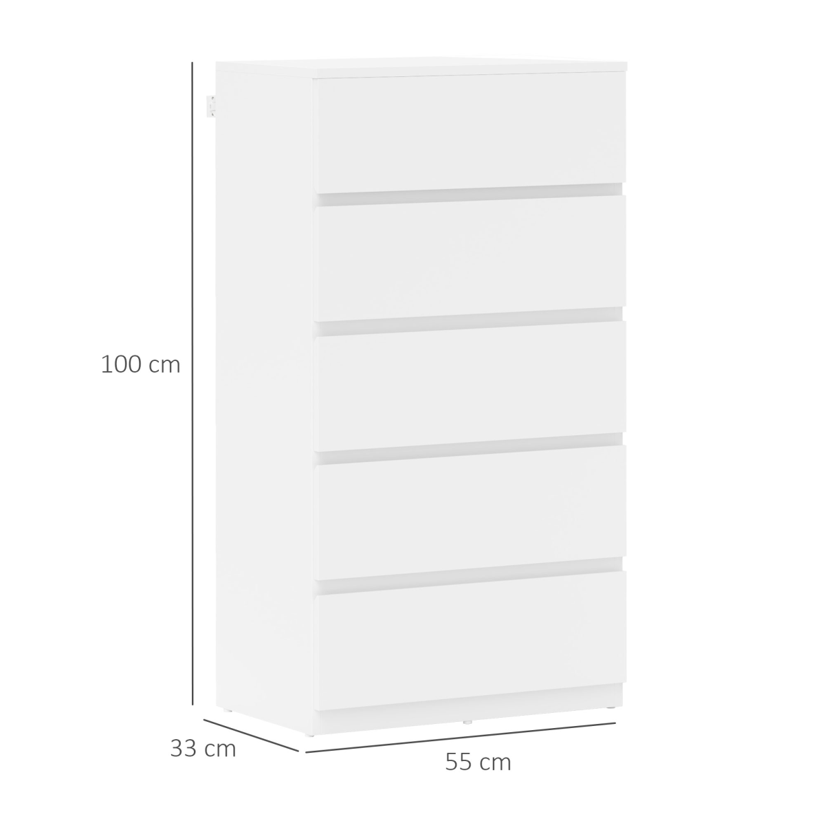 HOMCOM 5 Drawer Bedroom Chest of Drawers with Smooth Metal Runners – Tall Storage Unit, White