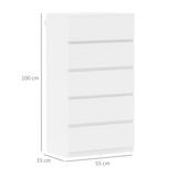 HOMCOM 5 Drawer Bedroom Chest of Drawers with Smooth Metal Runners – Tall Storage Unit, White