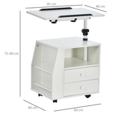 HOMCOM 360° Rotating Tilting End Table with Storage Cabinet and Edge Stopper – White
