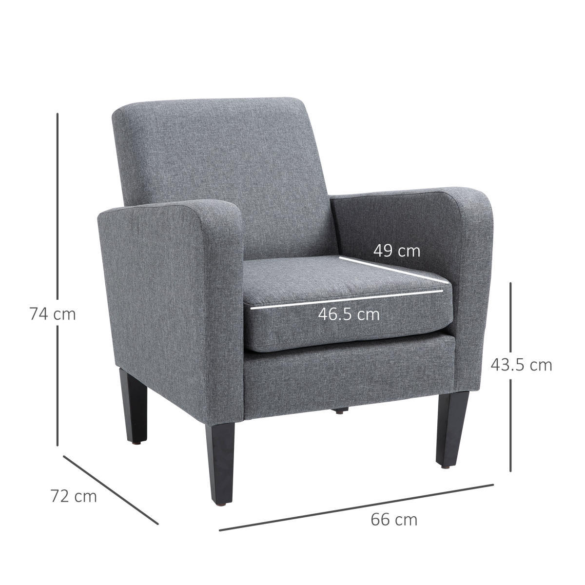 HOMCOM Linen-Look Curved Accent Armchair with Thick Cushion & Solid Wood Legs – Living Room Chair, Grey
