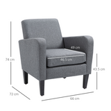 HOMCOM Linen-Look Curved Accent Armchair with Thick Cushion & Solid Wood Legs – Living Room Chair, Grey