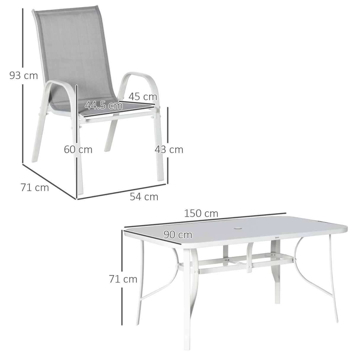 Outsunny 7-Piece 6-Seater Garden Dining Set with Mesh Armchairs & Tempered Glass Table – Grey