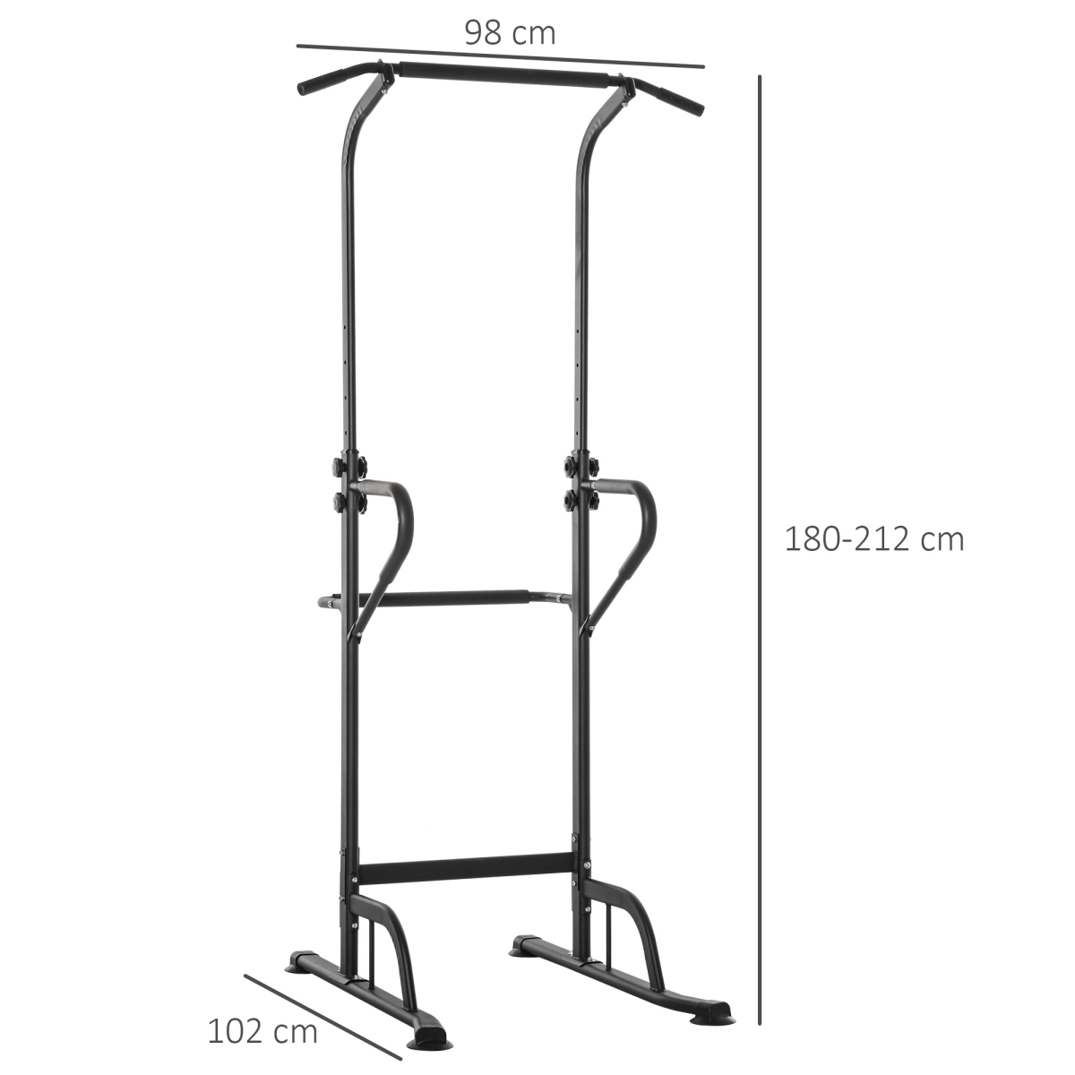 HOMCOM Power Tower Dip Station with Pull Up Bar, 5 Height Levels – Freestanding Home Gym Push Up Equipment