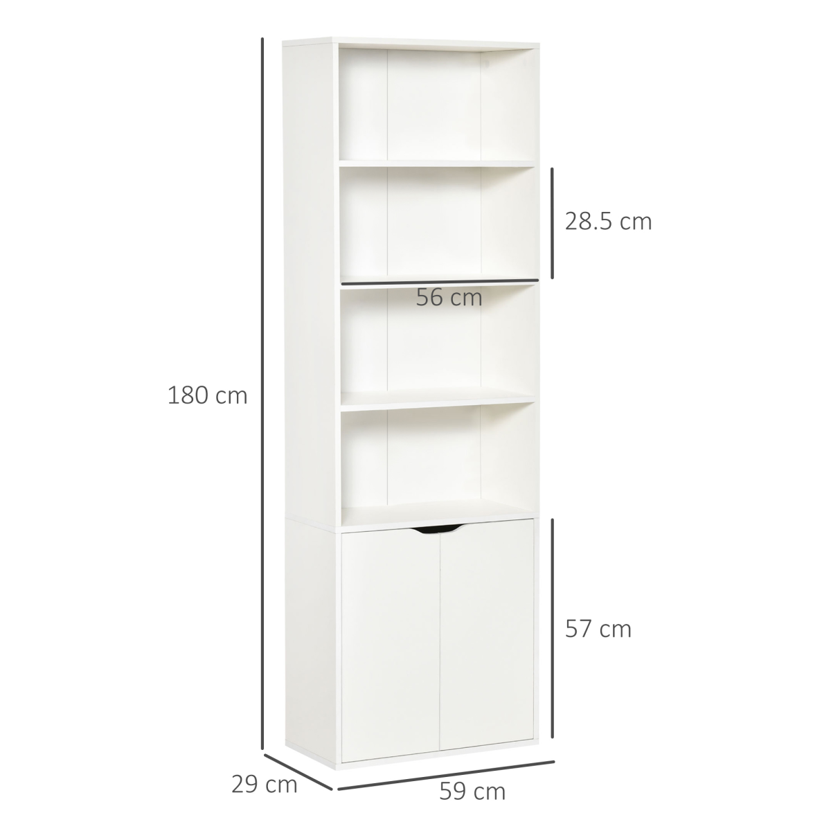 White 2-Door Bookcase Storage Cabinet with Open Shelves – Display Unit for Books and Ornaments