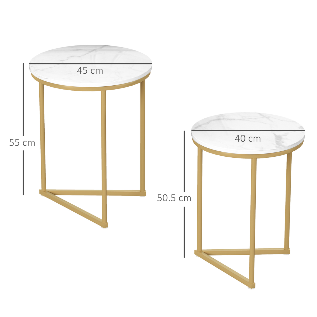 HOMCOM Nesting Coffee Table Set of 2 with Marble-Effect Tops and Gold-Tone Metal Frame – Living Room Side Tables