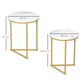 HOMCOM Nesting Coffee Table Set of 2 with Marble-Effect Tops and Gold-Tone Metal Frame – Living Room Side Tables