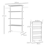 HOMCOM 4-Tier Folding Clothes Airer Rail with Wheels – Indoor Garment Drying Stand, White and Silver