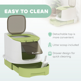 Enclosed Cat Litter Box with Top Exit, Removable Drawers, Scoop & Deodorisation Bags – Green, White and Black