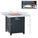 Outsunny Square Rattan Propane Gas Fire Pit Table with Lava Rocks and Lid – 40,000 BTU Patio Heater