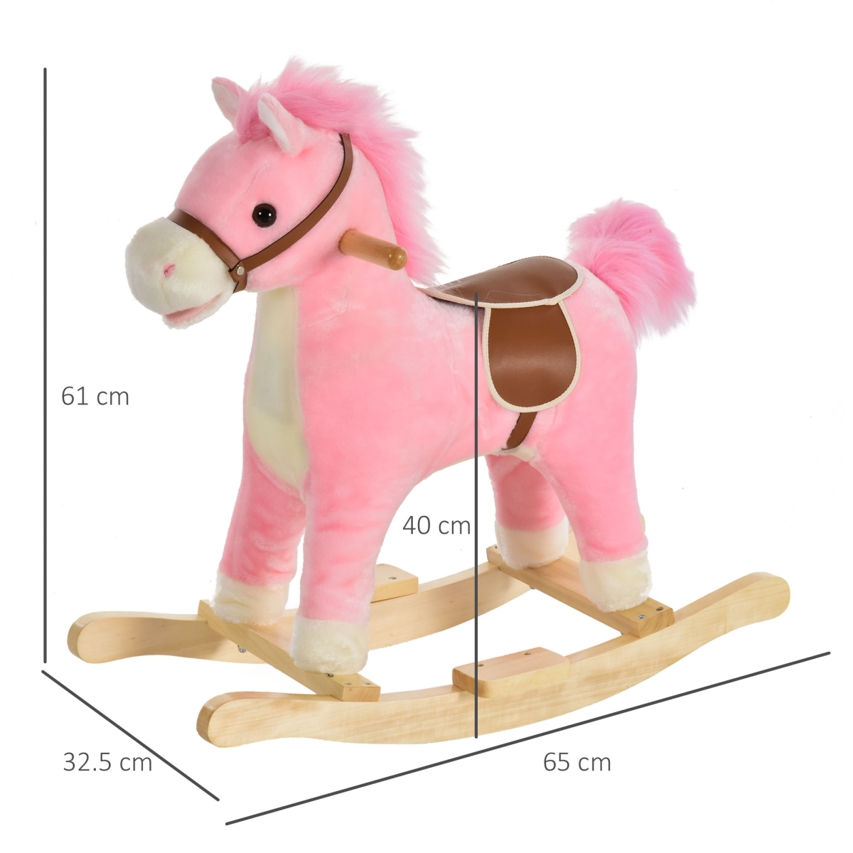 HOMCOM Plush Rocking Horse with Moving Mouth, Wagging Tail & Sounds – Toddler Ride-On, 36-72 Months, Pink