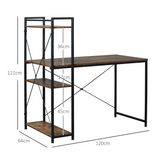 HOMCOM Computer Desk with 4-Tier Bookshelf – Home Office Study Workstation with Storage
