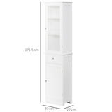 kleankin Tall Bathroom Storage Cabinet with 3 Open Shelves and Acrylic Door – Narrow Anti-Toppling Unit, White