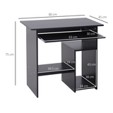HOMCOM Compact Computer Desk with Slide-Out Keyboard Tray and Two Storage Shelves – Black