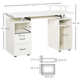 HOMCOM Computer Workstation with Keyboard Tray, Side Drawer, Monitor & Scanner Shelf – White Home Office Desk