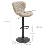 HOMCOM Set of 2 Swivel Bar Stools with Backrest and Footrest – Adjustable Height, Diamond Pattern PU, Khaki