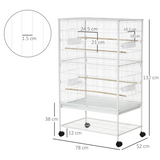 Pawhut Large Bird Cage with Rolling Stand, 4 Perches & Tray – For Budgies, Finches and Canaries, White