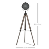 HOMCOM Pine Wood Tripod Floor Lamp with Spotlight Shade, Height Adjustable – Industrial Style, Brown