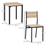 Compact 3-Piece Dining Set with Table & 2 Chairs – Wood-Effect Tops, Metal Legs, Small Spaces