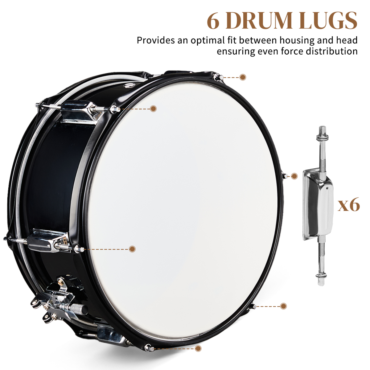 12 x 5.5 Inch Marching Snare Drum Kit with Drumsticks, Strap and Drum Key – Black Metal Drum for Kids