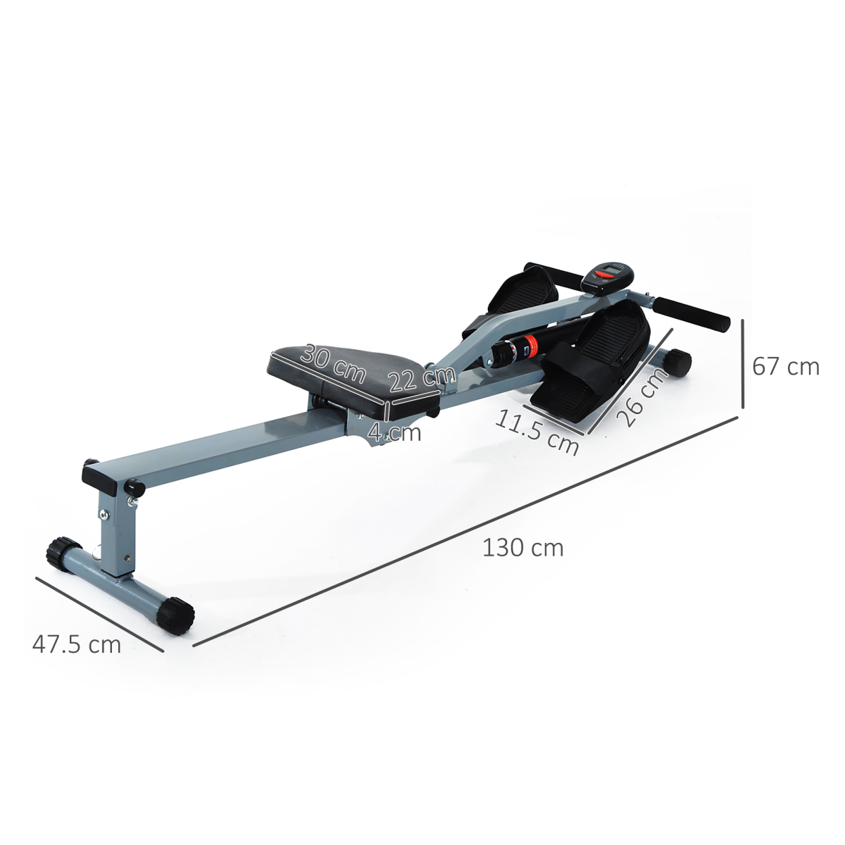 HOMCOM Rowing Machine with 12 Resistance Levels, LCD Monitor & Padded Seat – Home Gym Cardio Rower