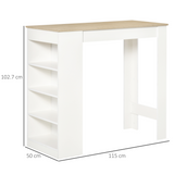 HOMCOM Bar Table with 4-Tier Side Shelves – Compact Kitchen Dining Table, Natural
