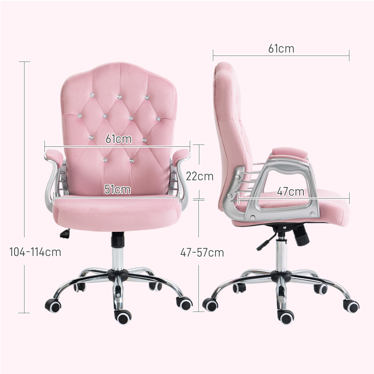 Vinsetto Velvet-Feel Office Chair with Diamanté Back & Adjustable Tilt – Pink Desk Chair