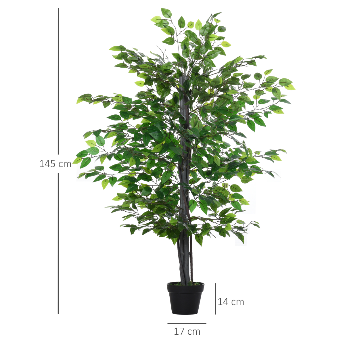 Outsunny 145cm Artificial Banyan Tree in Cement Pot – Realistic Indoor Greenery for Home & Office
