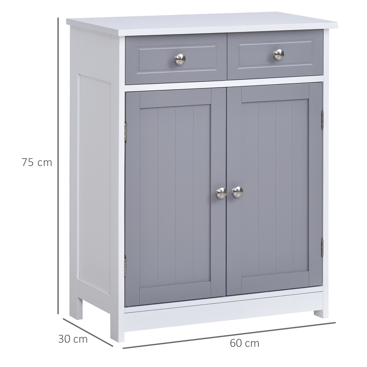 kleankin 2-Drawer Freestanding Bathroom Cabinet with Cupboard and Adjustable Shelf – Moisture Resistant MDF, Grey