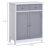 kleankin 2-Drawer Freestanding Bathroom Cabinet with Cupboard and Adjustable Shelf – Moisture Resistant MDF, Grey