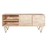 Solid Wood Media Unit with Light Gold Metal Inlay – TV Stand with Storage for Consoles