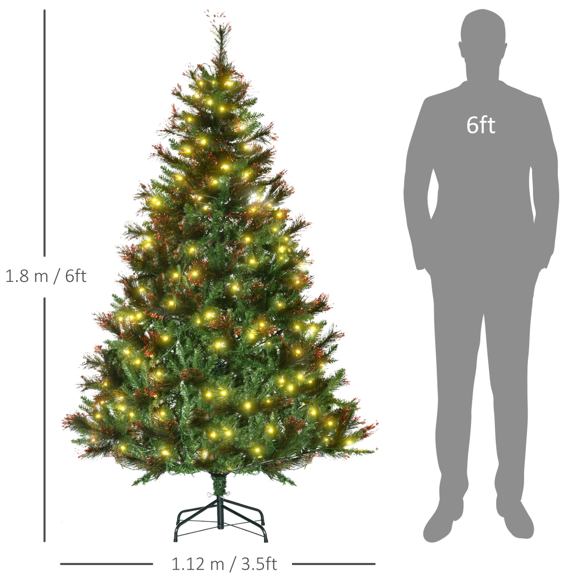 HOMCOM 6ft Pre-Lit Artificial Spruce Christmas Tree with 200 LED Lights & Foldable Metal Base – Green